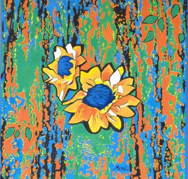 Malerei mit dem Titel "Fleurs de soleil" von Meryl, Original-Kunstwerk, Acryl