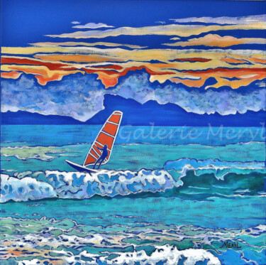 Ζωγραφική με τίτλο "Windsurf dans la ba…" από Meryl, Αυθεντικά έργα τέχνης, Ακρυλικό