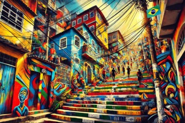 Digital Arts titled "Escaliers Colorés :…" by Métal Renaissance Urbaine, Original Artwork, AI generated image