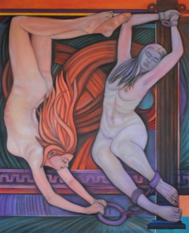 Pintura intitulada "figurative nudes ,c…" por Metin Sakalov, Obras de arte originais, Óleo Montado em Armação em madeira