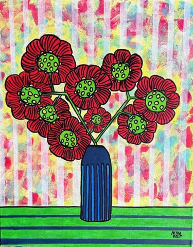 Malerei mit dem Titel "Red flowers" von Metka Gelt, Original-Kunstwerk, Acryl