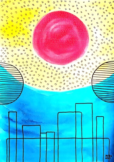 Malerei mit dem Titel "City by the sea No.…" von Metka Gelt, Original-Kunstwerk, Tinte