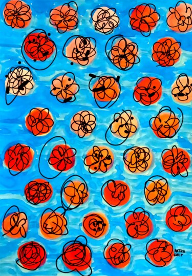 Картина под названием "Sea roses" - Metka Gelt, Подлинное произведение искусства, Чернила