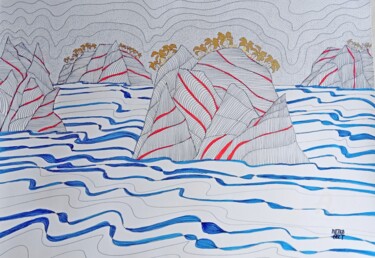 Desenho intitulada "Fantasy Island No. 4" por Metka Gelt, Obras de arte originais, Tinta