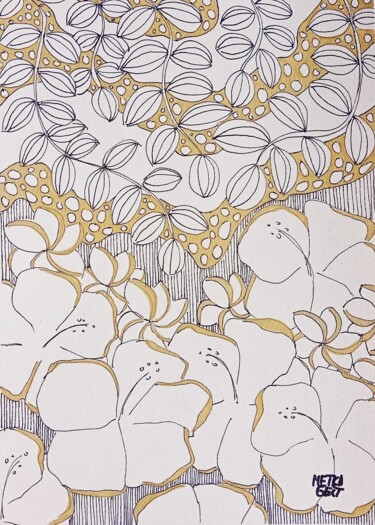 Dibujo titulada "Landscape in gold n…" por Metka Gelt, Obra de arte original, Rotulador