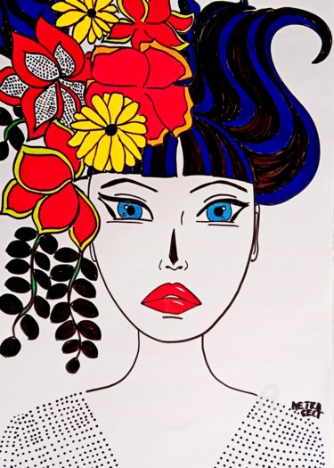 Desenho intitulada "Buy me flowers" por Metka Gelt, Obras de arte originais, Marcador