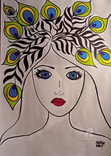 Рисунок под названием "Hair decoration" - Metka Gelt, Подлинное произведение искусства, Чернила