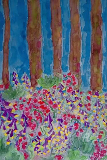 「Forest + Flowers」というタイトルの絵画 Metka Geltによって, オリジナルのアートワーク, 水彩画