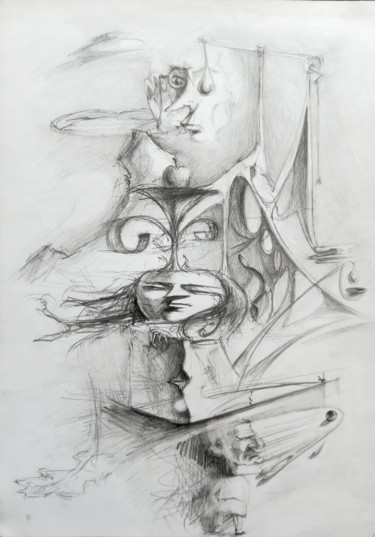 Disegno intitolato "Night dream thunder" da Andrew Metto, Opera d'arte originale, Matita