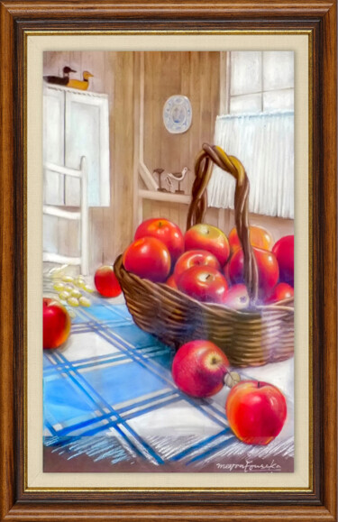 Malarstwo zatytułowany „Apples” autorstwa Mewan Fonseka, Oryginalna praca, Pastel Zamontowany na Szkło