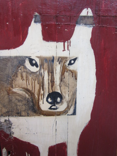 Schilderij getiteld "loup-sur-porte-de-b…" door Marie Azema, Origineel Kunstwerk