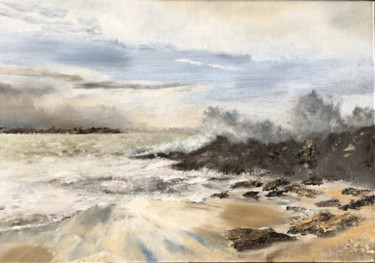 Peinture intitulée "plage bretonne" par Marie-Françoise Durnerin, Œuvre d'art originale, Huile