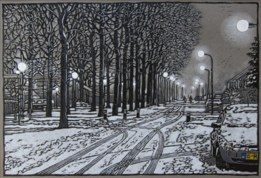 Printmaking titled "Breedelaan Heiloo NL" by Margreet Duijneveld, Original Artwork, Linocuts