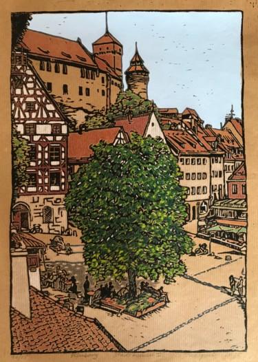 Prenten & gravures getiteld "Tree in the City /…" door Margreet Duijneveld, Origineel Kunstwerk, Linosnede