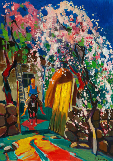 Malerei mit dem Titel "Spring Day in Home" von Mher Chatinyan, Original-Kunstwerk, Öl
