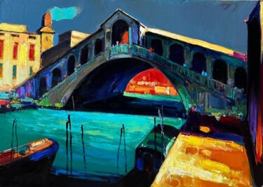 Painting titled "Rialto Bridge, Veni…" by Mher Chatinyan, Original Artwork, Oil