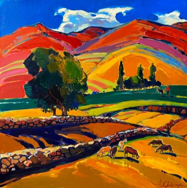 Painting titled "Summer Day in Count…" by Mher Chatinyan, Original Artwork, Oil