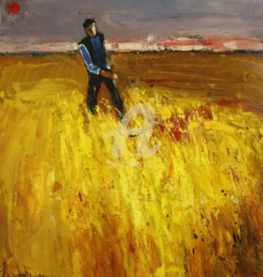 Painting titled "Mower Man" by Mher Chatinyan, Original Artwork, Oil