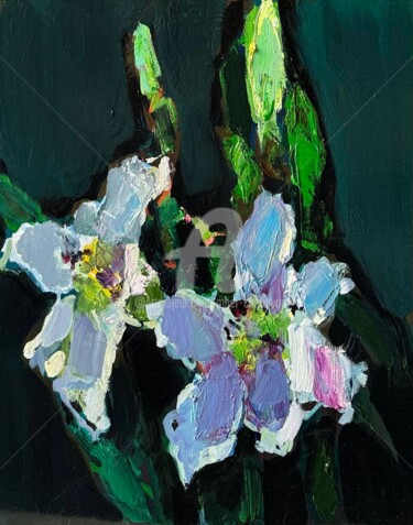 Painting titled "Lilies" by Mher Chatinyan, Original Artwork, Oil