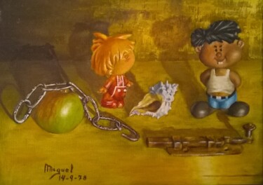 Painting titled "Juguetes (jouets)" by Mi-Guel, Original Artwork, Oil