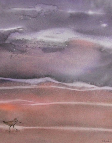 Illustration aquarelle paysage plage de Cleut Rouz, Mousterlin
