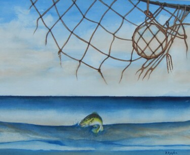Pintura intitulada "filet de pêche" por Dominique Kuehn, Obras de arte originais, Aquarela