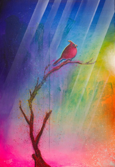 Картина под названием "Cute Red Cardinal B…" - Michael Andrew Law, Подлинное произведение искусства, Акрил Установлен на Дер…