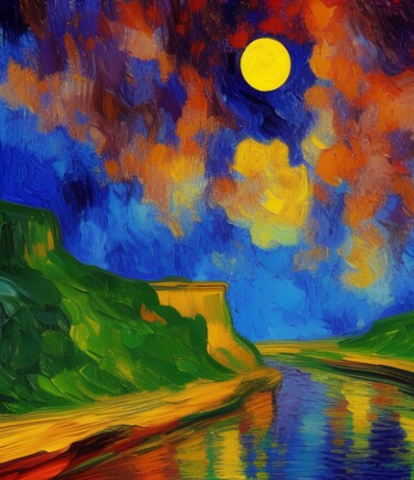 Arte digitale intitolato "River at night" da Michael C Bertsch, Opera d'arte originale, Lavoro digitale 2D