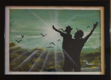 Pintura intitulada "L'envol des oiseaux" por Michael Calon, Obras de arte originais, Acrílico