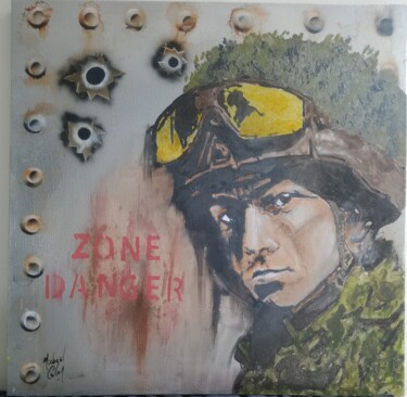 Painting titled "Zone danger" by Michael Calon, Original Artwork, Acrylic Mounted on Wood Stretcher frame
