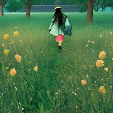 Malarstwo zatytułowany „Girl's Secret Garden” autorstwa Michael Cheung, Oryginalna praca, Akryl Zamontowany na Drewniana ram…