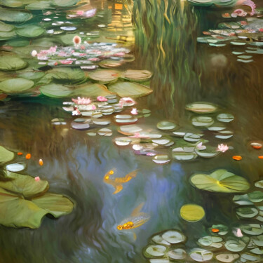 Malarstwo zatytułowany „Lotus Pond” autorstwa Michael Cheung, Oryginalna praca, Akryl Zamontowany na Drewniana rama noszy