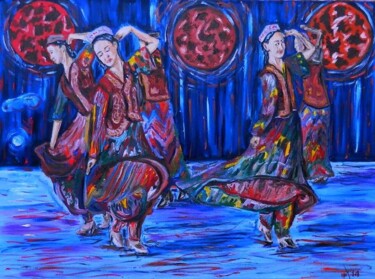Картина под названием "Узбекские танцовщиц…" - Michael Jiliak, Подлинное произведение искусства, Масло