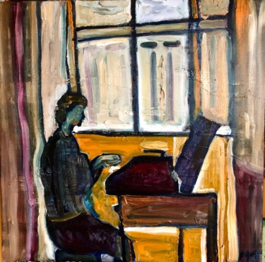 Peinture intitulée "Lois at typewriter" par Michael Kent, Œuvre d'art originale, Huile