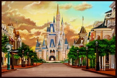 Pintura intitulada "Disney Castle" por Michael Neamand, Obras de arte originais, Acrílico Montado em Armação em madeira
