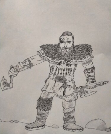 Painting titled "Viking" by Michael Nosov, Original Artwork, Gel pen