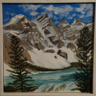 Painting titled "Lake Moraine Albert…" by Hervé Michal (Harvey.m), Original Artwork, Acrylic Mounted on Wood Stretcher frame