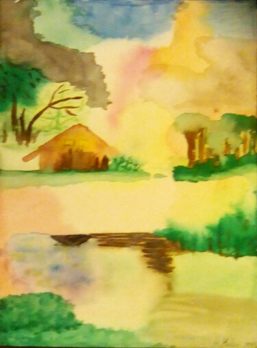 Peinture intitulée "Haus am See" par Michael Meles, Œuvre d'art originale, Aquarelle