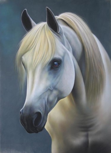 Peinture intitulée "Mistral, le Cheval…" par Christian Michaut, Œuvre d'art originale, Huile