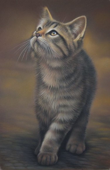 Peinture intitulée "maxim, le Chaton Ti…" par Christian Michaut, Œuvre d'art originale, Huile