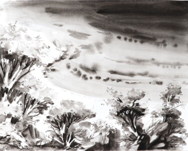 Pintura titulada "La mer, le rivage à…" por Michel Charrier, Obra de arte original, Acuarela
