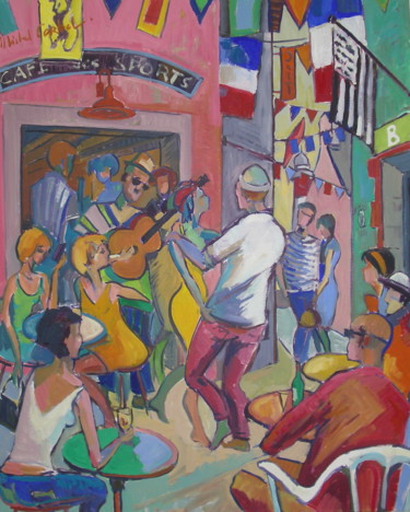 Painting titled "LA FETE AU VILLAGE" by Michel Corbel, Original Artwork, Oil