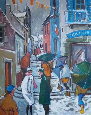 Painting titled "La Rue Haute sous l…" by Michel Corbel, Original Artwork, Oil