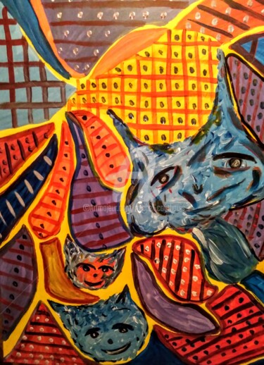 Malarstwo zatytułowany „La maison des chats” autorstwa Tomy, Oryginalna praca, Akryl