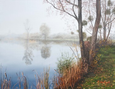 Peinture intitulée "Brouillard sur l'ét…" par Michel De Ruyck, Œuvre d'art originale, Huile Monté sur Châssis en bois