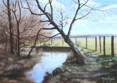 Painting titled "Au marais du Grand…" by Michel De Ruyck, Original Artwork, Oil Mounted on Cardboard