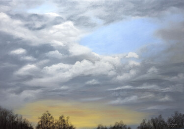 Painting titled "Ciel de Normandie" by Michel De Ruyck, Original Artwork, Oil Mounted on Wood Stretcher frame