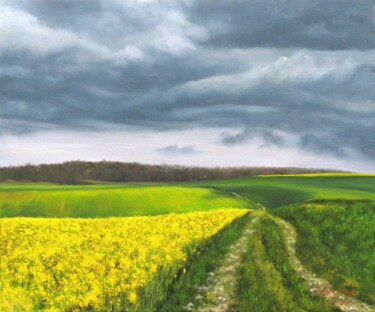 Peinture intitulée "Colza sous un ciel…" par Michel De Ruyck, Œuvre d'art originale
