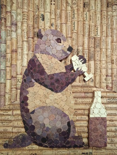 Collages intitulée "Marmotte à l'apéro" par Michel Divorne, Œuvre d'art originale, Collages