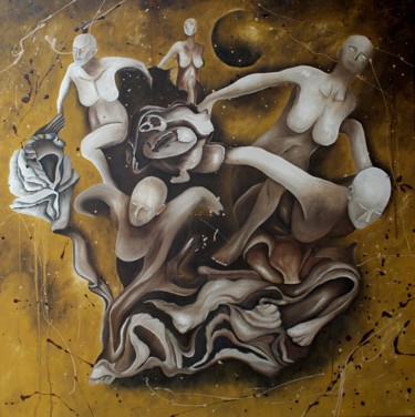 Pittura intitolato "course dans l'espace" da Michel Dufrene, Opera d'arte originale, Olio